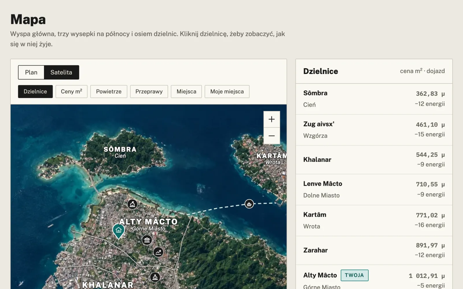 Mapa wyspy i dzielnic