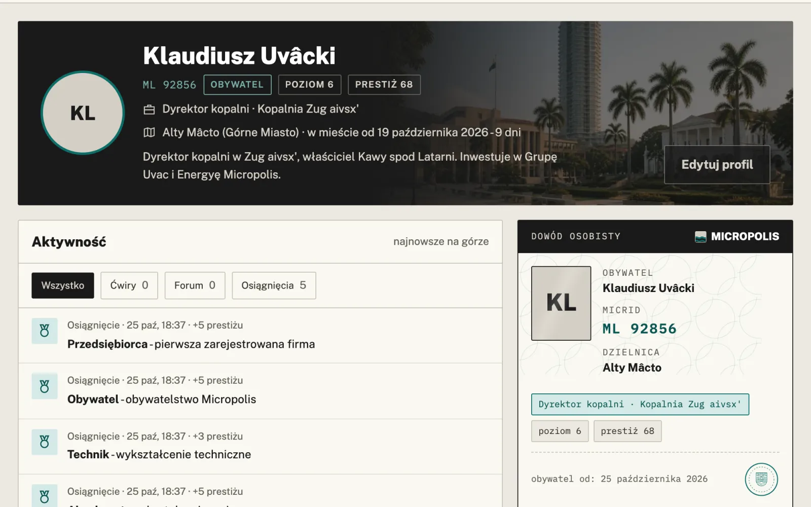 Profil mieszkańca i dowód osobisty